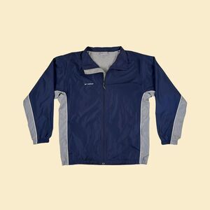 Y2K Reebok windbreaker jacket, vintage mens size XL to XXL blue & grey jacket